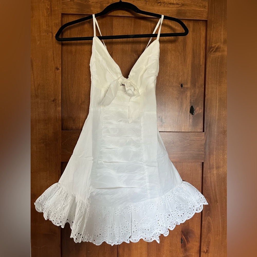 Indikah White Eyelet Trim Slip Dress with Front Tie NWT Sz XS